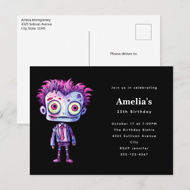 Funny Frankenstein Monster Halloween Fun Birthday Invitation Postcard (Front/Back)