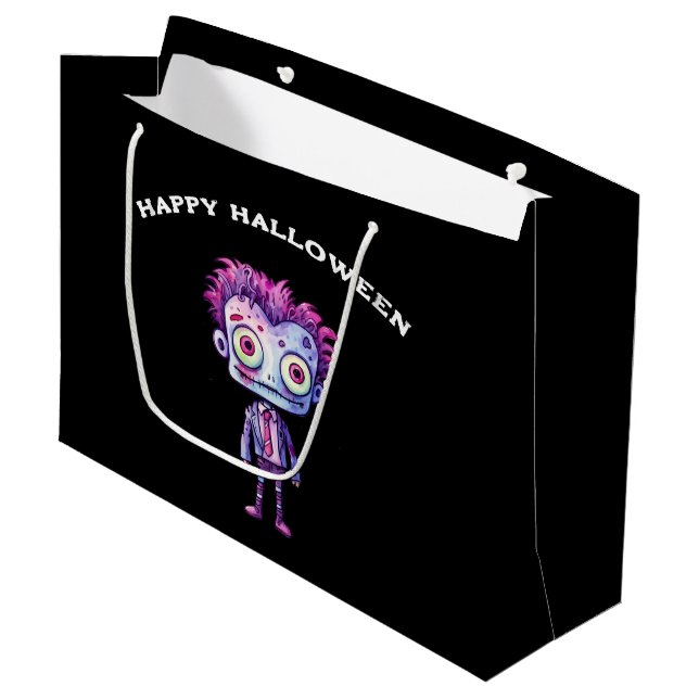 Funny Frankenstein Monster Halloween Fun Birthday Large Gift Bag (Front Angled)