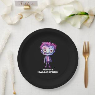 Funny Frankenstein Monster Halloween Fun Paper Plate