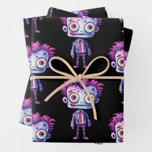 Funny Frankenstein Monster Halloween Fun Pattern Wrapping Paper Sheet