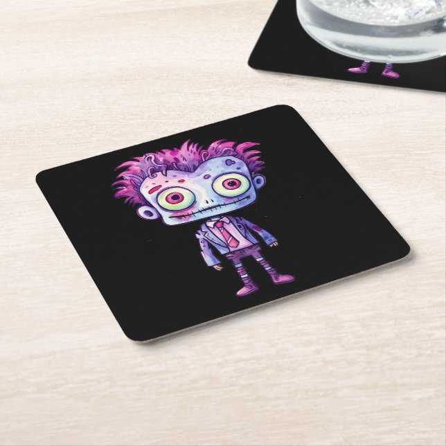 Funny Frankenstein Monster Halloween Fun Square Paper Coaster (Angled)