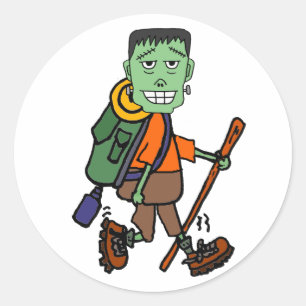 Funny Frankenstein Monster Hiking Cartoon Classic Round Sticker