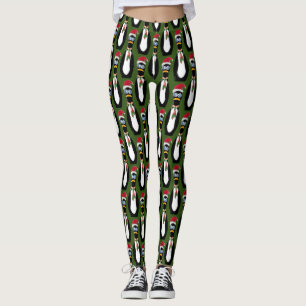 Funny Frazzled Christmas Penguins on Green Leggings