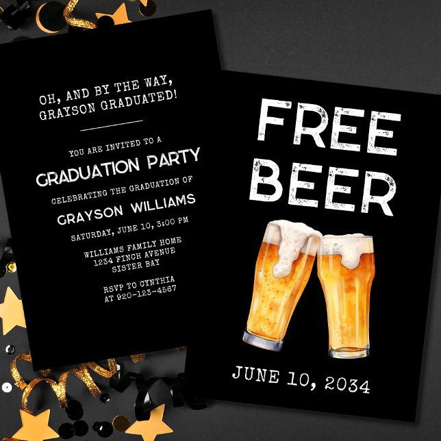 Funny Free Beer 2024 Graduation Party Invitation (Creator Uploaded)