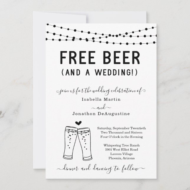 Funny Free Beer and a Wedding Invitation (Front)
