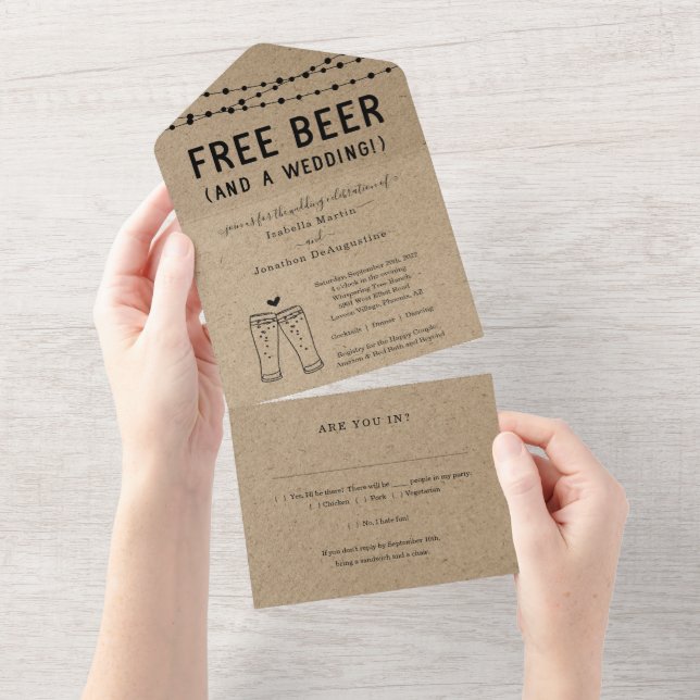 Funny Free Beer Wedding with RSVP & Registry All I All In One Invitation (Tearaway)