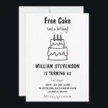 Funny Free Cake Joke Simple Quirky 62nd Birthday Invitation<br><div class="desc">Ready for some laughs (and maybe some cake)? Our "Free Cake (and a Birthday)" Funny Invitation is perfect for anyone who loves a good joke and a simple, stylish design! Featuring a playful hand-drawn style in classic black and white, this invitation humorously prioritizes the sweet treats, letting guests know exactly...</div>