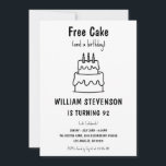 Funny Free Cake Joke Simple Quirky 92nd Birthday Invitation<br><div class="desc">Ready for some laughs (and maybe some cake)? Our "Free Cake (and a Birthday)" Funny Invitation is perfect for anyone who loves a good joke and a simple, stylish design! Featuring a playful hand-drawn style in classic black and white, this invitation humorously prioritizes the sweet treats, letting guests know exactly...</div>