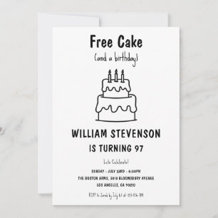 Funny Free Cake Joke Simple Quirky 97th Birthday Invitation