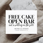 Funny Free Cake Open Bar Wedding Save The Date Announcement Postcard<br><div class="desc">Are you ready to celebrate love, laughter, and the joyous journey towards marital bliss? Our personalized “Save the Date” cards offer a delightful peek into the fun and love-filled celebration awaiting your guests. With the cheeky and charming quote, “Free Cake, Open Bar, And a wedding on the side, ” we...</div>