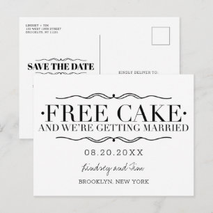 Funny Free Cake Wedding Save the Dates Announcement Postcard
