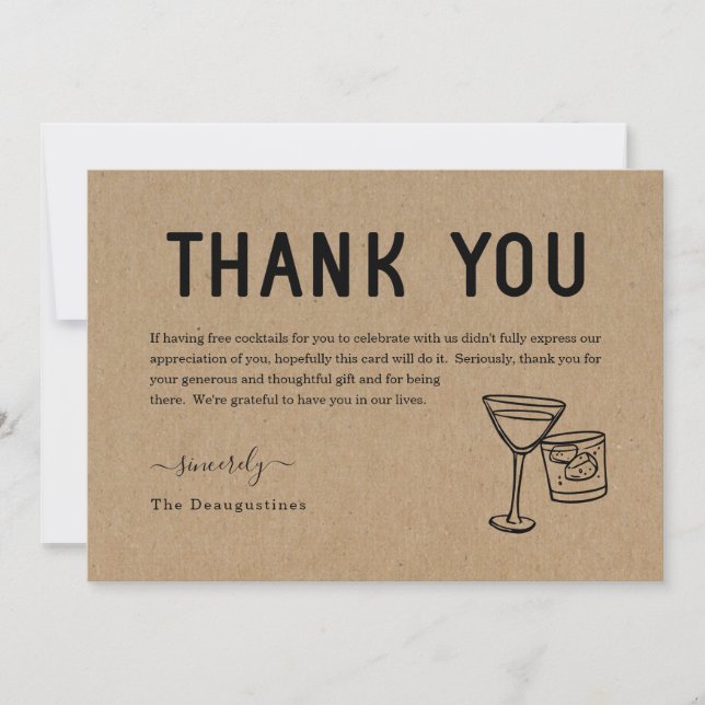 Funny Free Cocktails Thank You Card (Front)