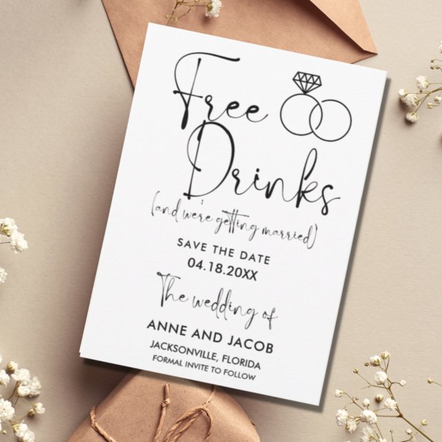 Funny Free Drink Photo Wedding Save the Date (Free Drinks Wedding Save the Date)