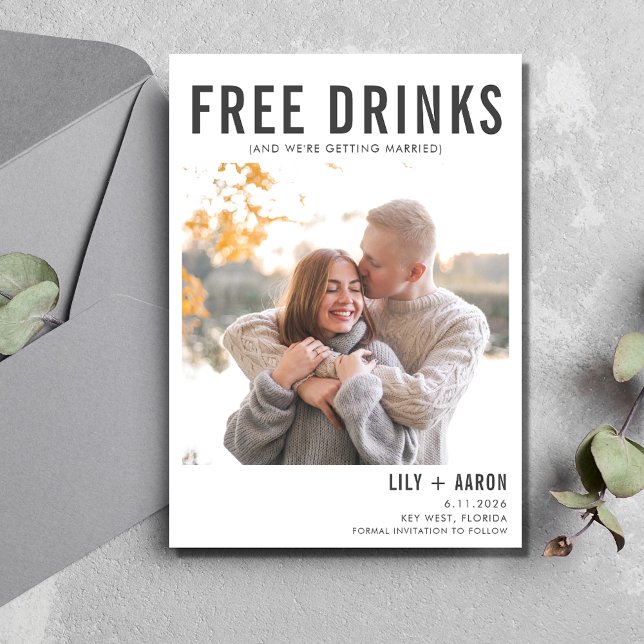 Funny Free Drink Photo Wedding Save the Date (Funny Free Drinks Photo Wedding Save the Date)