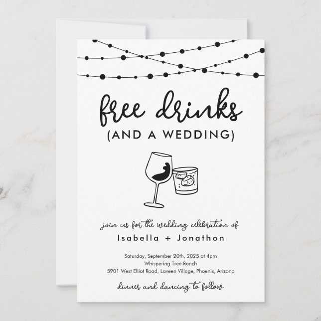 Funny Free Drinks and a Wedding Invitation (Front)