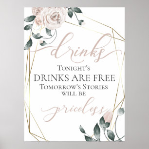 Funny Free Drinks Bar Menu Sign Pink Gold