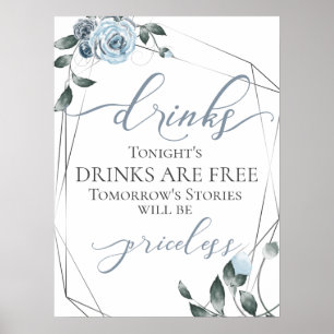 Funny Free Drinks Bar Menu Sign Silver