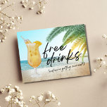 Funny Free Drinks Beach Wedding Save the Date Announcement Postcard<br><div class="desc">Save the date postcards for the couple who can't wait to celebrate with family and friends at their beach wedding. Free drinks (and we're getting married!) cocktail on a beach design,  backside of postcard is personalized with your wedding details.</div>