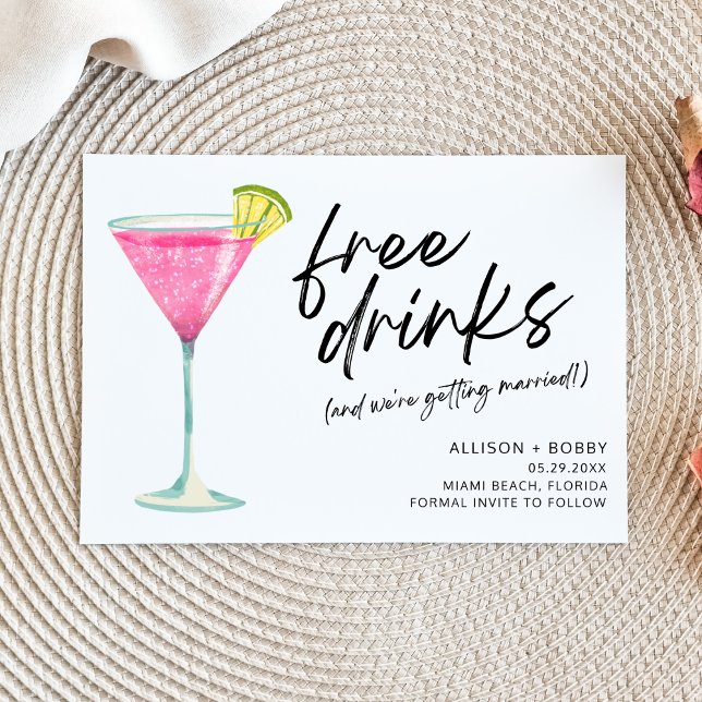 Funny Free Drinks Modern Photo Wedding Save The Date (Creator Uploaded)