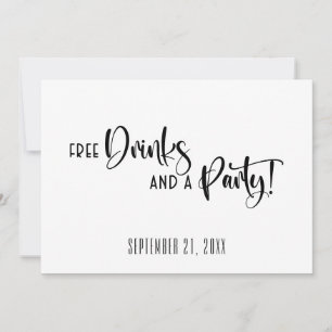 Funny Free Drinks Party Black and White Wedding Save The Date