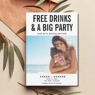 Funny Free Drinks & Party Photo Save the Date Announcement
