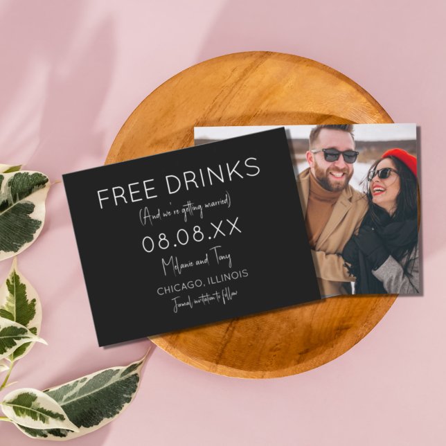 Funny Free Drinks Photo Simple Wedding Save The Date (Creator Uploaded)