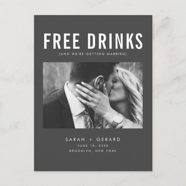 Funny Free Drinks Photo Wedding Save the Date Announcement Postcard (Front)