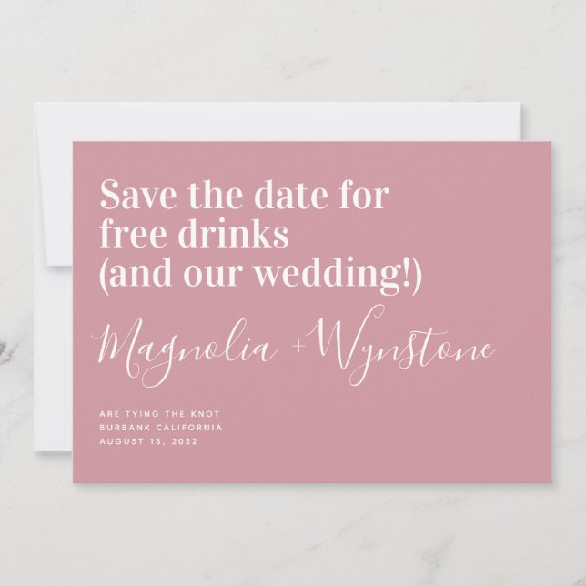Funny Free Drinks Wedding Save The Date (Front)