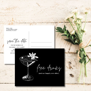 Funny Free Drinks Wedding Save the Date Announcement Postcard