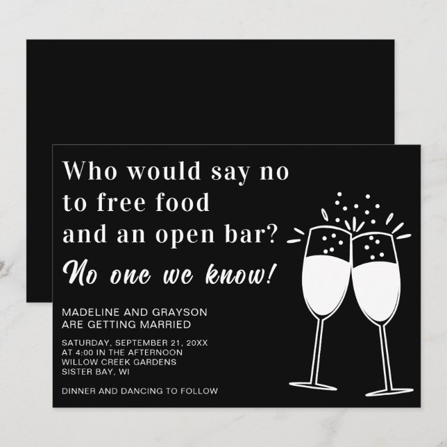 Funny Free Food Open Bar Casual Wedding Invitation (Front/Back)