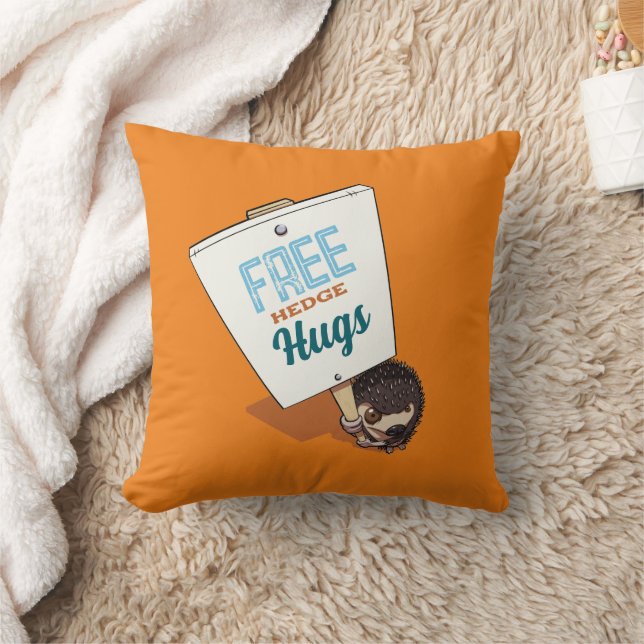 Funny Free Hedge Hugs Cute Hedgehog Cartoon Throw Pillow (Blanket)