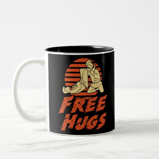 Funny Free Hugs - Brazilian Jiu-Jitsu, BJJ Gift Two-Tone Coffee Mug (Left)