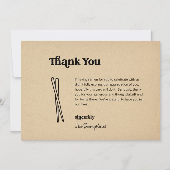 Funny Free Ramen Wedding Thank You Card (Front)