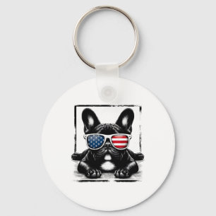 Funny French Bulldog American Flag 4th Of July Fre Keychain