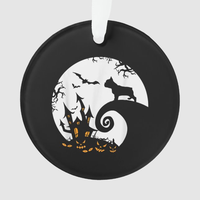 Funny French Bulldog And Moon Halloween Costume Ornament (Front)