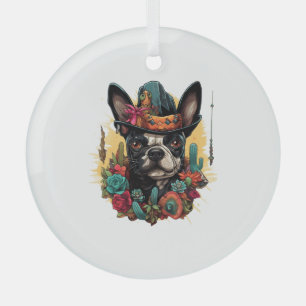 Funny French Bulldog Art Classic T-Shirt Glass Ornament