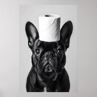 Funny French Bulldog Bathroom Print, Toilet Paper