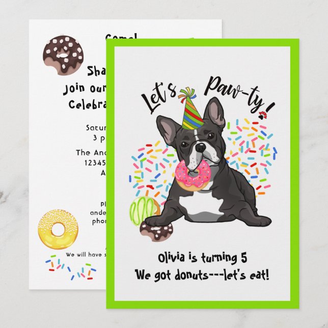 Funny French Bulldog  Birthday Party Invite (Front/Back)