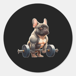 Funny French Bulldog Bodybuilding Gym Frenchie Wei Classic Round Sticker