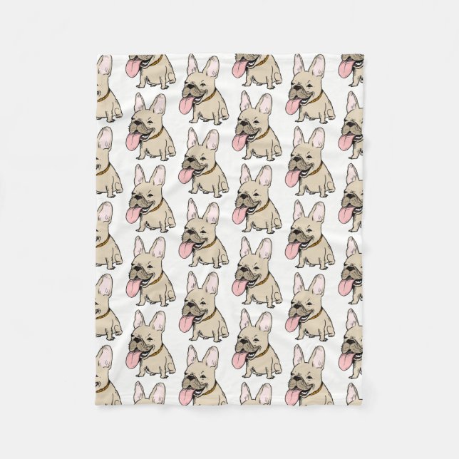 Funny French Bulldog Cartoon Dog Pattern Frenchies Fleece Blanket (Front)