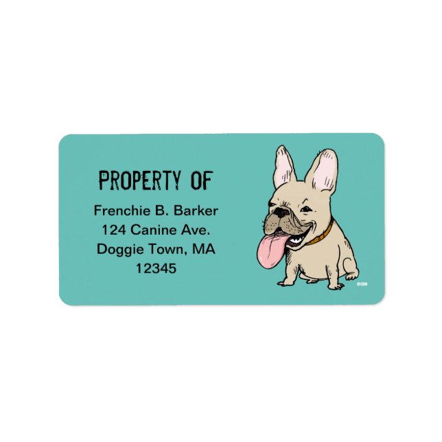 Funny French Bulldog Cartoon Dog Property Labels (Front)