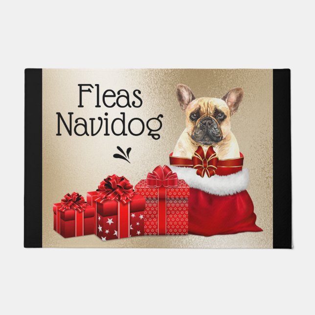Funny French bulldog Christmas fleas navidog Doormat (Front)