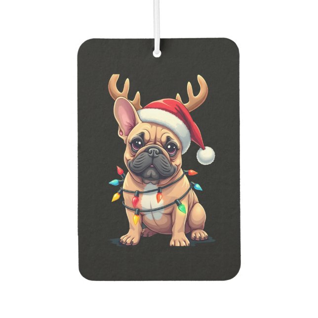 Funny French Bulldog Christmas Light Santa Hat Rei Air Freshener (Front)