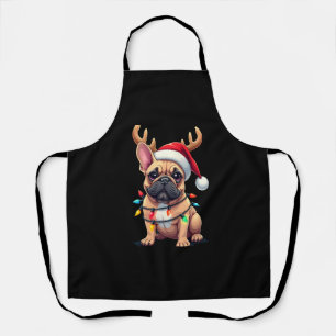 Funny French Bulldog Christmas Light Santa Hat Rei Apron