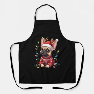 Funny French Bulldog Christmas Light Santa Hat Rei Apron