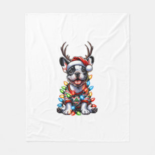 Funny French Bulldog Christmas Light Santa Hat Rei Fleece Blanket