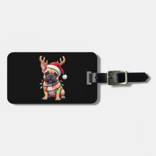 Funny French Bulldog Christmas Light Santa Hat Rei Luggage Tag