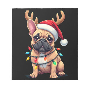 Funny French Bulldog Christmas Light Santa Hat Rei Notepad