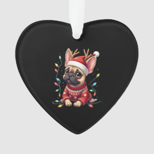 Funny French Bulldog Christmas Light Santa Hat Rei Ornament