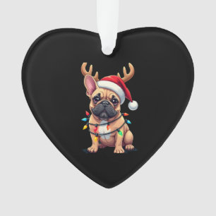 Funny French Bulldog Christmas Light Santa Hat Rei Ornament